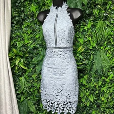 Bardot Dress Size 6 Gray Blue Halter Neck Cocktail Floral Lace GEMMA  3326