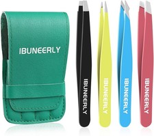 Eyebrows Tweezers Set, 4Pcs Stainless Steel Tweezers for Women with Travel Case,
