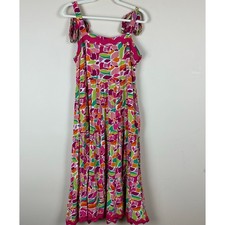 Womens Colorful Maxi Dress Size L Tie Strap Ric Rac Trim Boho Resort Cottagecore