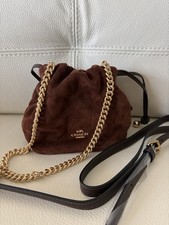 Coach Mini Faye Drawstring Mini Bucket Bag Suede Quilted Gold Brown