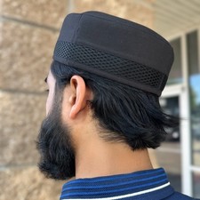 NEW Men's Premium Kufi Islamic Cap Muslim Turban Hat Handmade Topi - Black