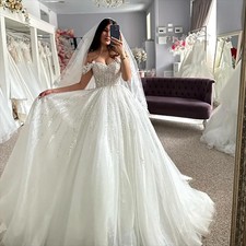 Vintage Glitter Lace Wedding Dress A-Line Shiny Off Shoulder Sweetheart Bridal