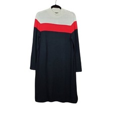 Talbots Womens Long Sleeve Mockneck Colorblock Sweater Dress Size LP NWT