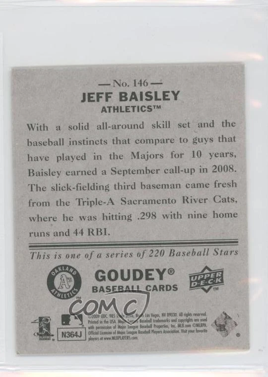 2009 Upper Deck Goudey Mini Green Back Jeff Baisley #146 Rookie RC - Image 2 of 2