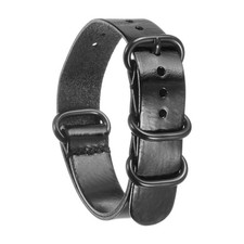 18mm Quick Release Genuine Leather Watch Band W Black Metal Buckle, Black
