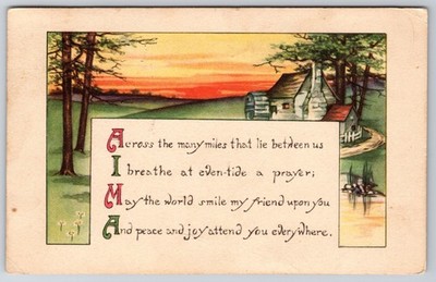 ''May Joy and Peace Attend You'' Prayer Sunset Cottage c1918 Hinton OK Postcard