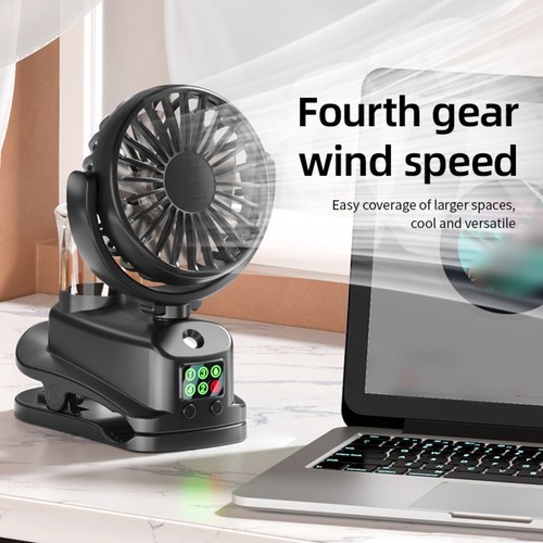 Mini Clip on Fan with Misting Function 4 Speeds 360 Degree Cooling Solution