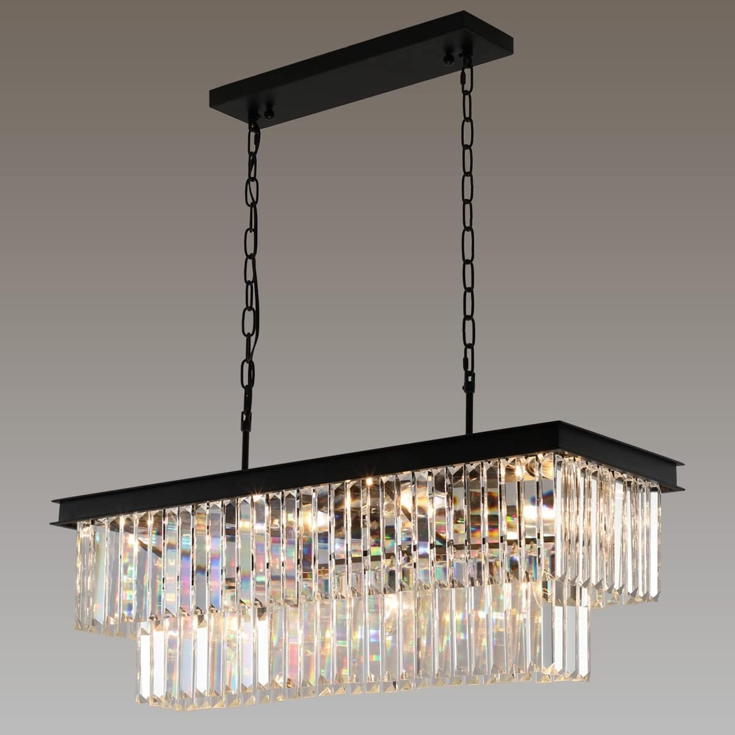 Crystal Chandeliers for Dining Room 11-Light Black Modern Chandelier Rectangl...