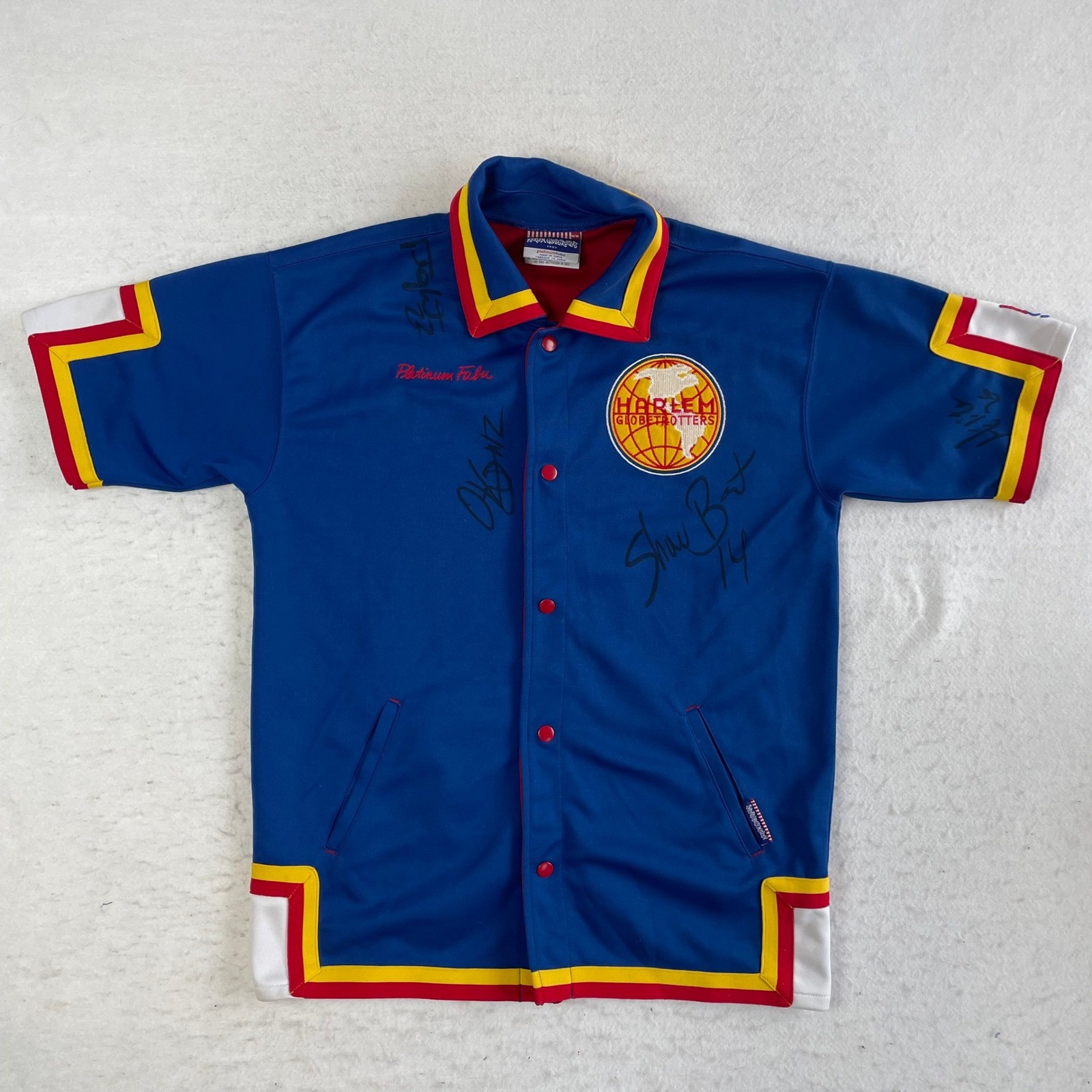 Platinum FUBU Harlem Globetrotters Jersey Medium Blue Signed Autographed Vintage image 2