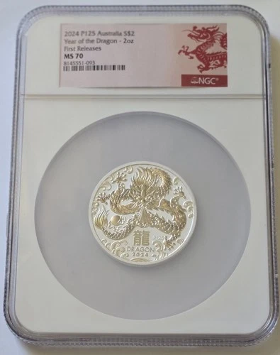 2024 P Australia Silver Lunar Year of the Dragon 2oz $2 Coin NGC MS70 FR Series
