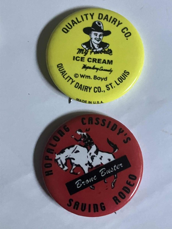 Vintage Lot of 2 Hopalong Cassidy pinback buttons -- 1950s--1 3/4 inch