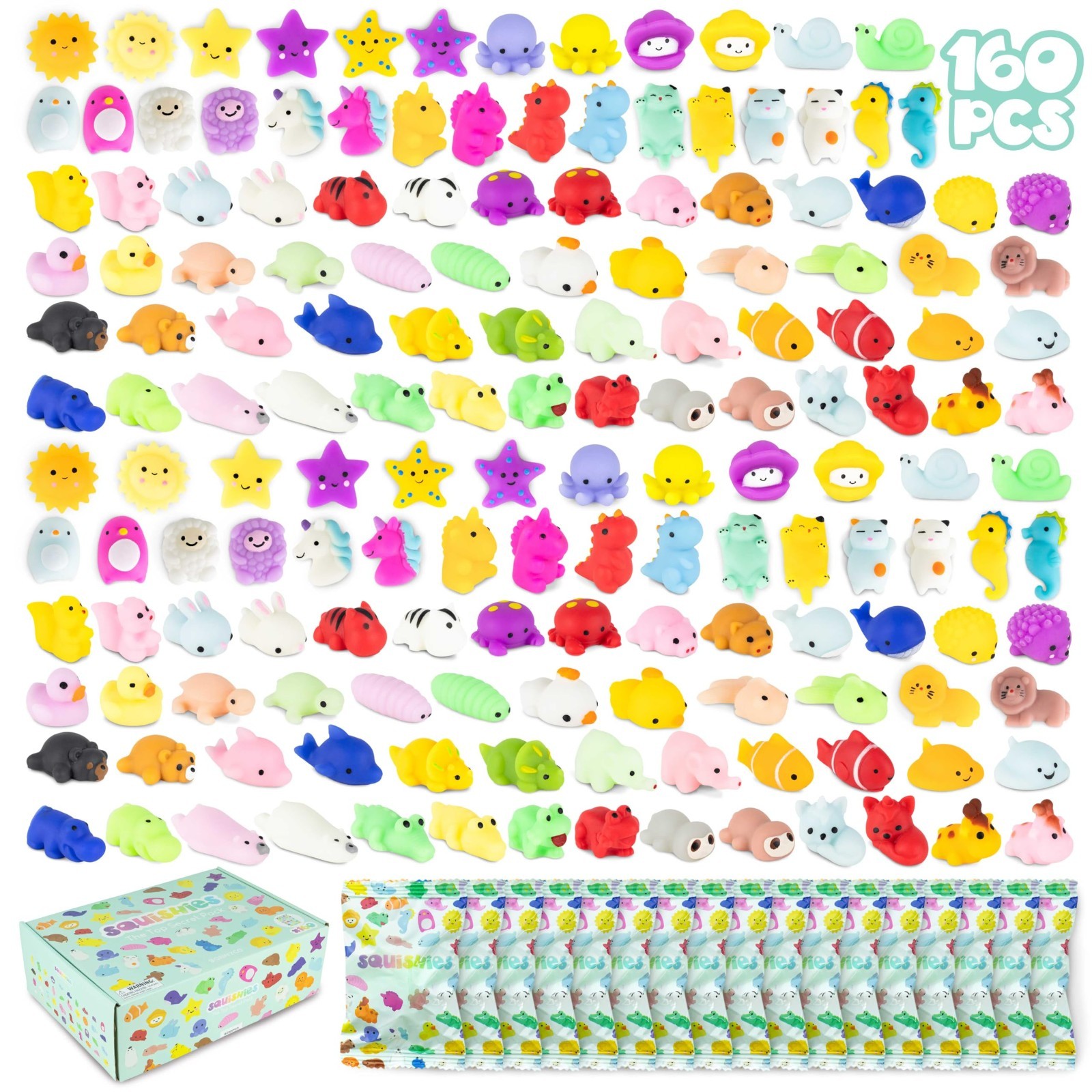 Mochi Squishy Toys Bulk Pack 160 - Kids Party Favors, Goodie