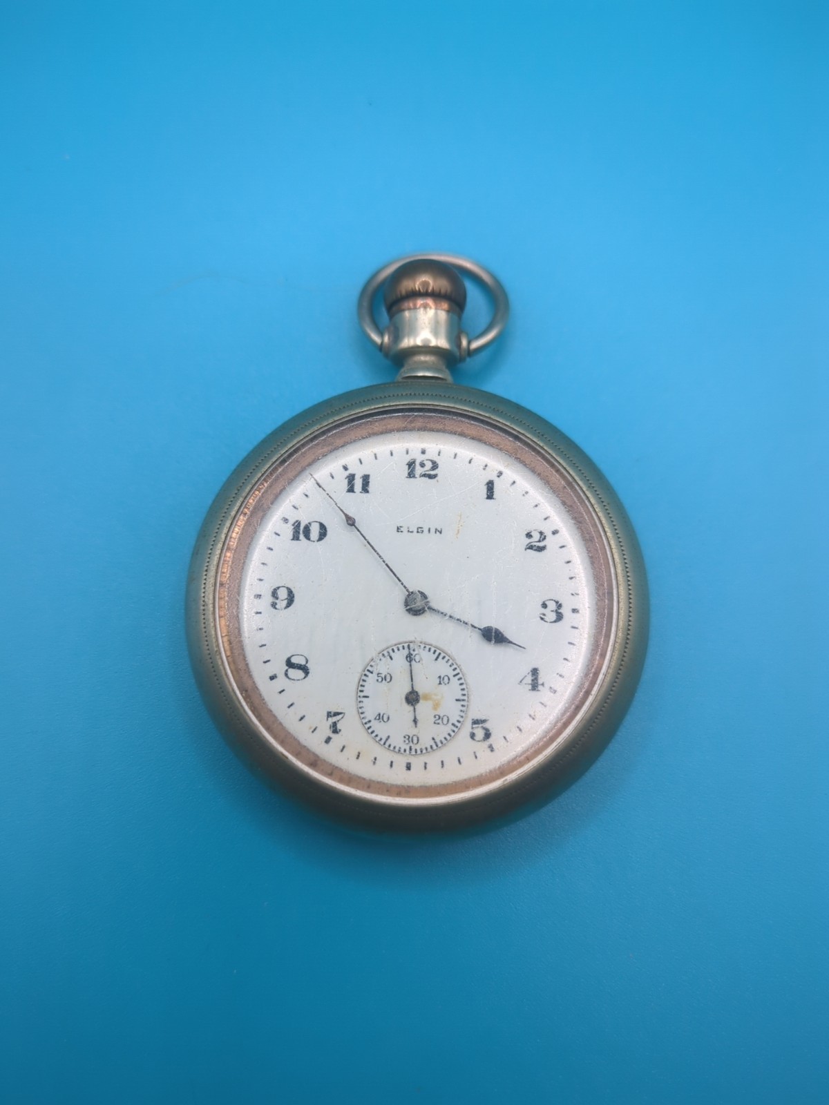 Vintage Working Elgin Wind-Up Pocket Watch with Scratched Crystal