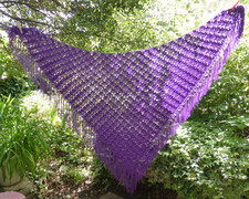 Beau Châle violet Femme Fait main au Crochet  Ajouré Franges Vintage