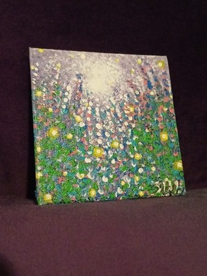 Original Painting Fireflies Flowers Gardens Landscape Firefly ART 4×4 Artwork
