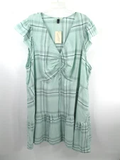 NWT UNIVERSAL THREAD Midi Cottage Core Dress Women 4X Teal Green Plaid Boho