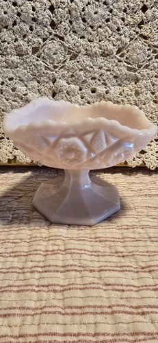 Fostoria pink milk glass Jelly Dish, likely from the Winburn pattern.