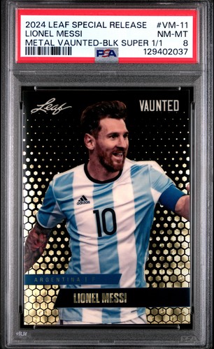 PSA 8 Lionel Messi 2024 Leaf Vaunted Metal #VM-11 Black Superprismatic 1/1 Card