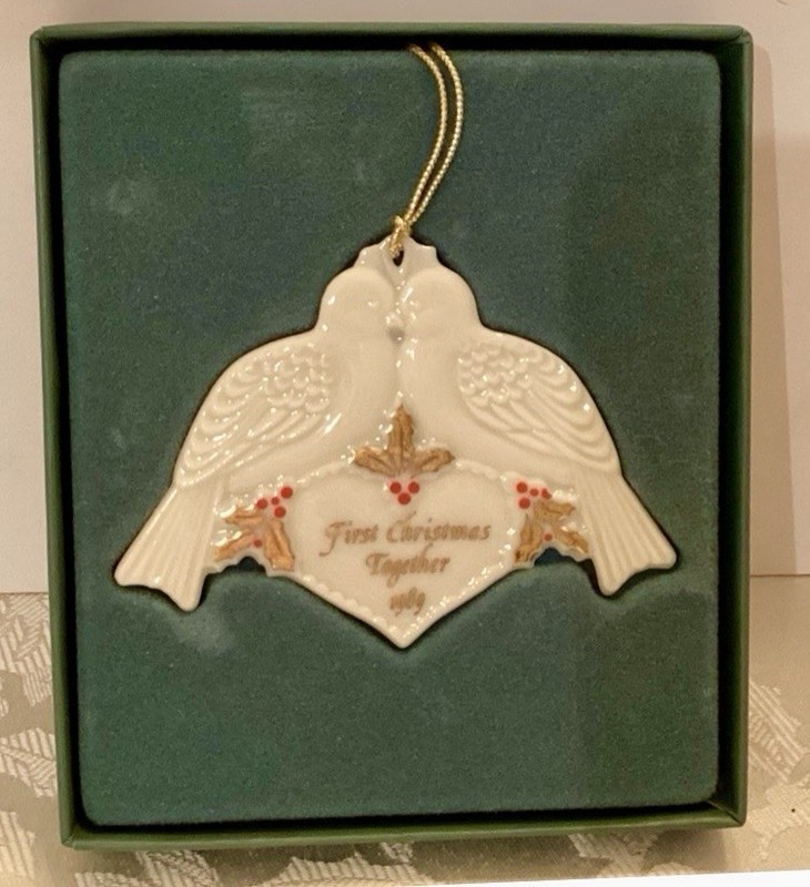 Lenox First Christmas Together 1992 Dove Bird Hanging Ornament, White Gold Red