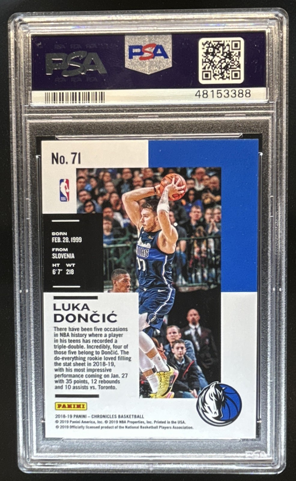 2018-19 Chronicles Luka Doncic Pink Rookie RC #71 Mavericks PSA 10 GEM MINT view 2