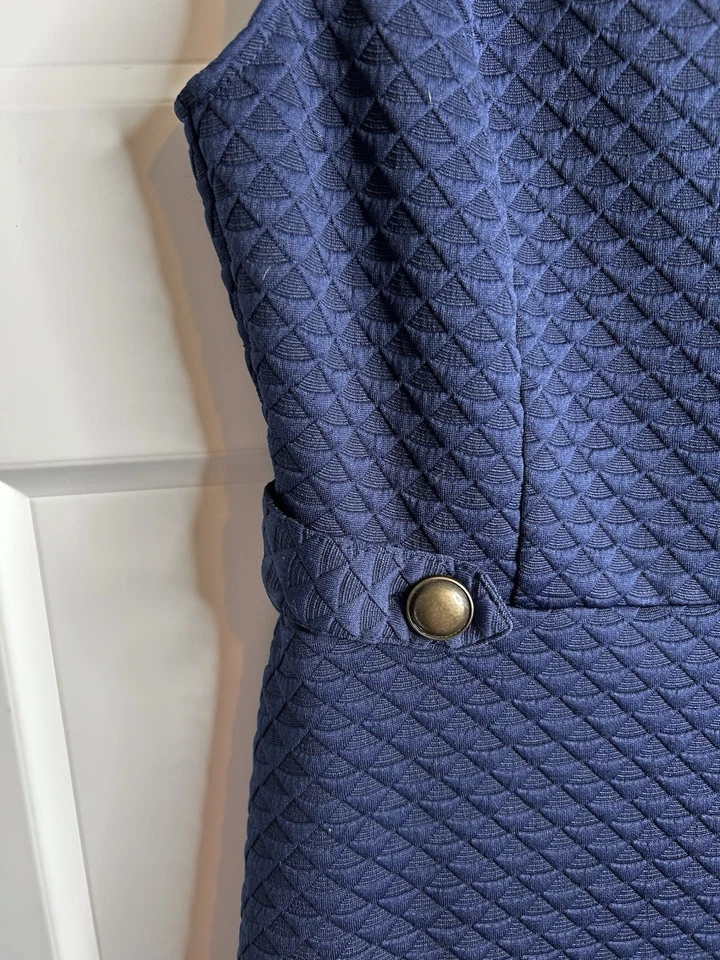 ModCloth Womens Medium Sleeveless Textured Sheath Knee Length Navy 4529 - Image 2 of 4