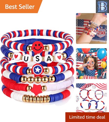 Red White and Blue Bracelets, 6 Pack Patriotic American Flag Jewelry for Ind...