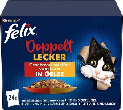 Felix So gut wie es aussieht Doppelt Lecker Katzenfutter nass Gelee mix 4x24x85g