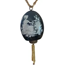 Vintage LORD NELSON Pottery Pomander Scent Bottle Pendant Necklace Blue