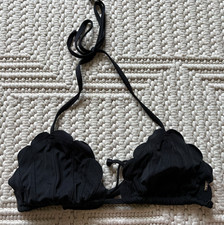 Pink Victoria Secret M Triangle Black Swim Halter Scalloped Bikini Top