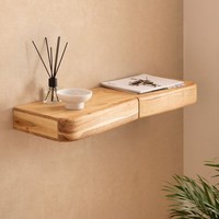Wandregal Akazie 80Cm HäNgeregal Mit Schublade Holz Wandboard Regal FüR Die Wand