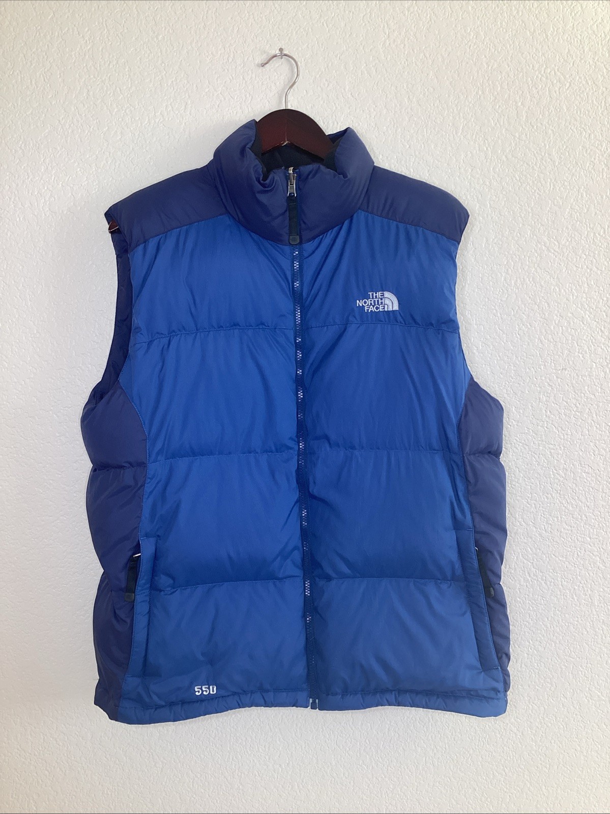 The North Face 550 Down Puffer Vest Mens Large Blue Full Zip Winter Jacket