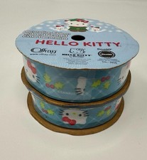 Sanrio Hello Kitty Offray Blue Christmas Satin Ribbon Unused Set of 2 Spools 9ft