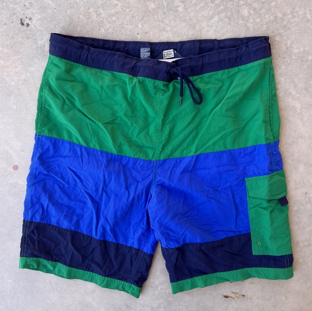 Vintage Polo Swim Trunks Size Medium 90s Color Block Shorts Striped Ralph Lauren