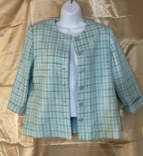 Classy Beautiful Aquarium Color Alfred Dunner Tweed 3/4 Sleeve Blazer Size10P