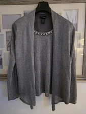 Attitudes by Renee Six L Silver/Grey shimmer long sleeve with attached vest top