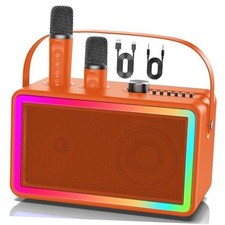 Karaoke Machine, Karaoke Speaker with 2 Karaoke Microphone Wireless, Orange