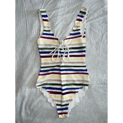 Marysia One Piece Scalloped Swimsuit Tie Up Sz XS