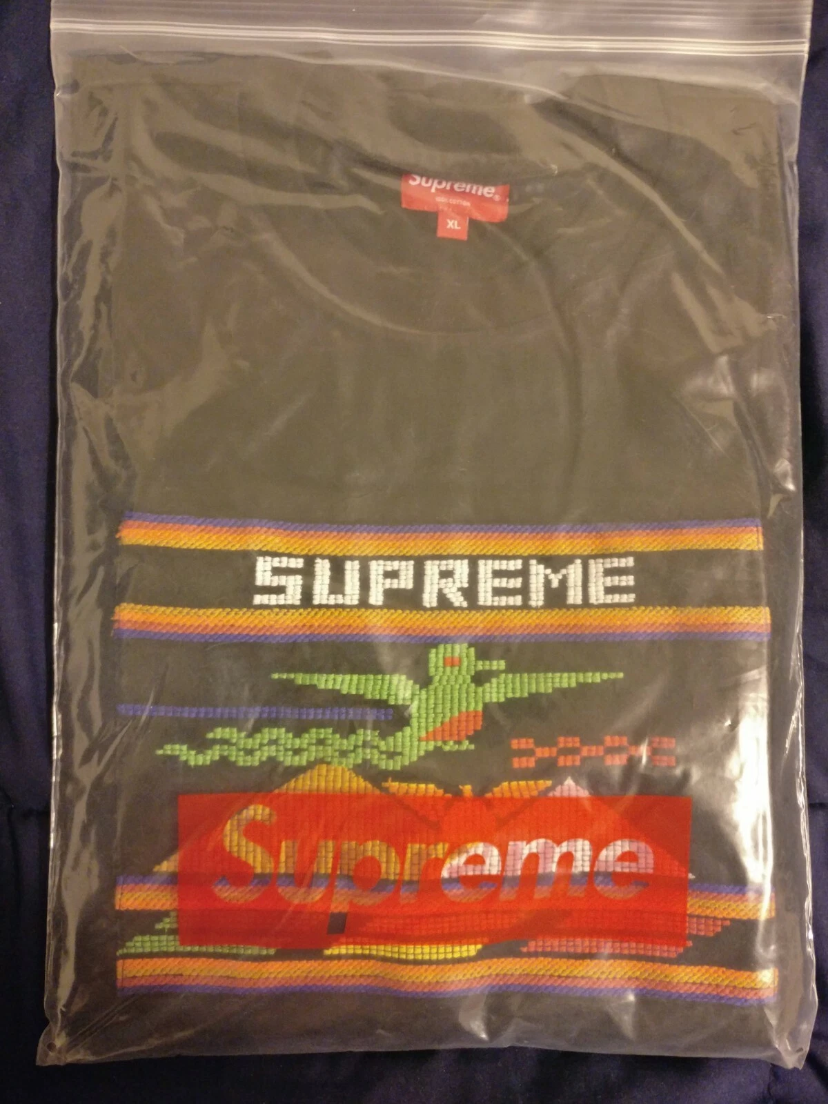T shirt manches longues Supreme Needlepoint Patch noir XL 100% authentique SS19 NEUF DS
