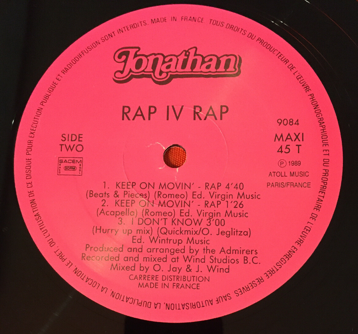 RAP IV RAP Keep On Movin' RAP Version 9084 VG+ Vinyl 12