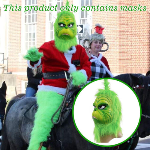 Horror Halloween Xmas der Grinch Latex Maske mit Mütze,Golve,Cosplay Kostüm Suit - Bild 19 von 19