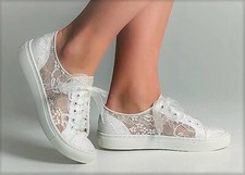 Ivory Wedding Lace Sneakers/shoes w/ organza  satin shoe laces. Delicate Comfy