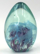 Vines Studio Art Glass Egg Paperweight With MSH Ash Blue/Purple/Greens '93