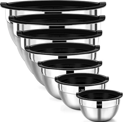 Schüssel Set 7x Edelstahl Rührschüssel Salatschüssel mit Luftdichte Deckel B920 - Bild 1 von 4
