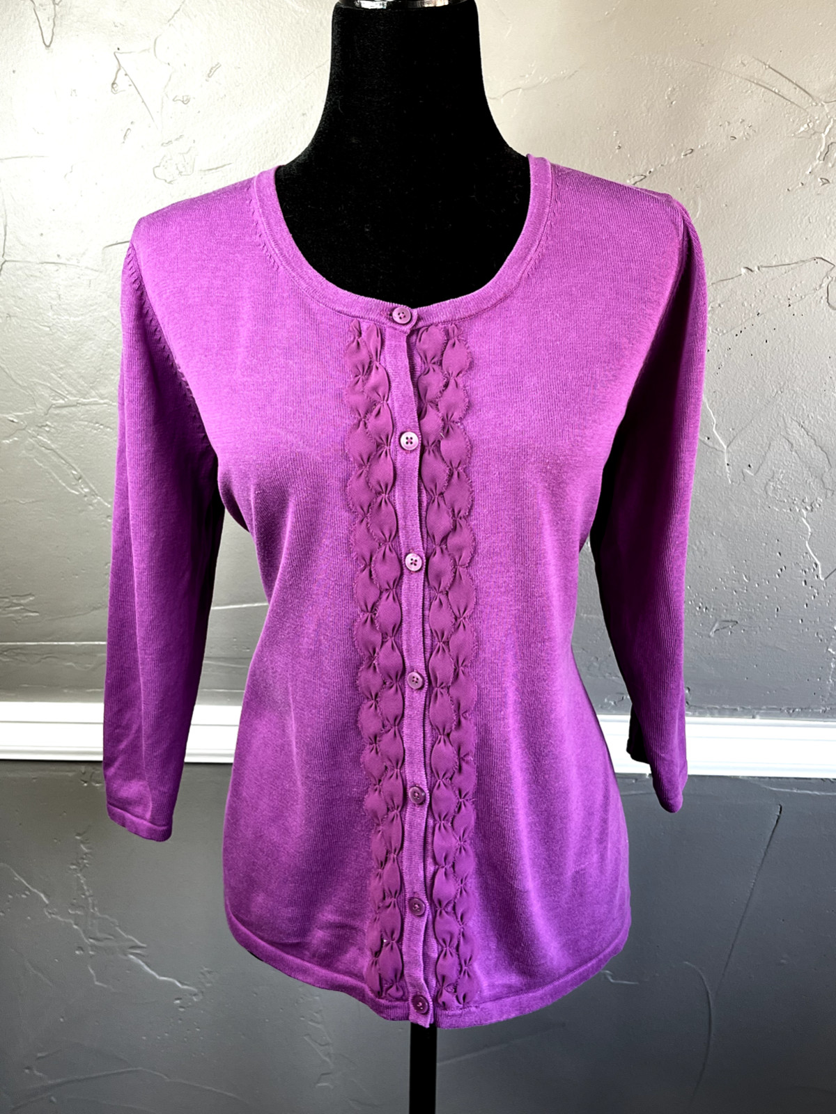 Coldwater Creek Sweater Women's Size 1X Purple Silk Blend Knit Button
