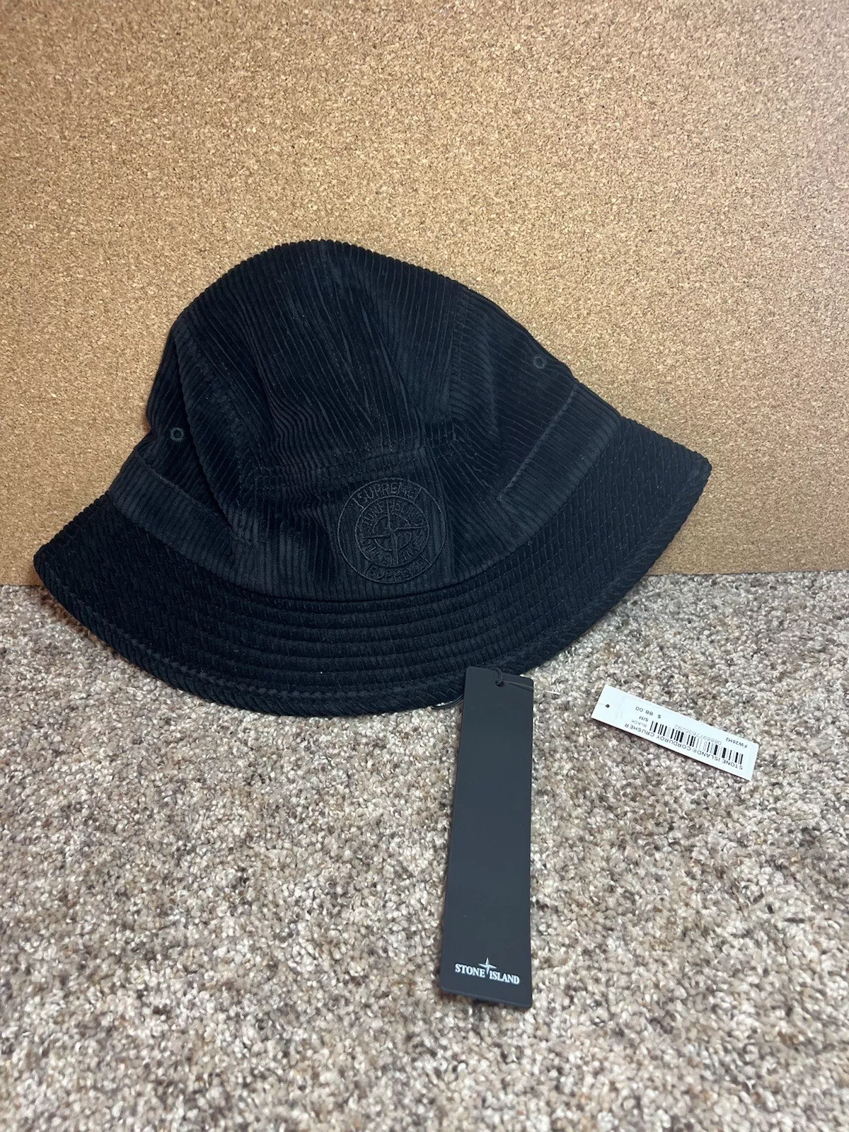 Chapeau corduroy noir concasseur Supreme x Stone Island chapeau seau taille S/M flambant neuf