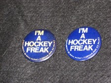 2 Old I'm A Hockey Freak Pins Florham Park NJ Ice Palace Pinbacks Buttons