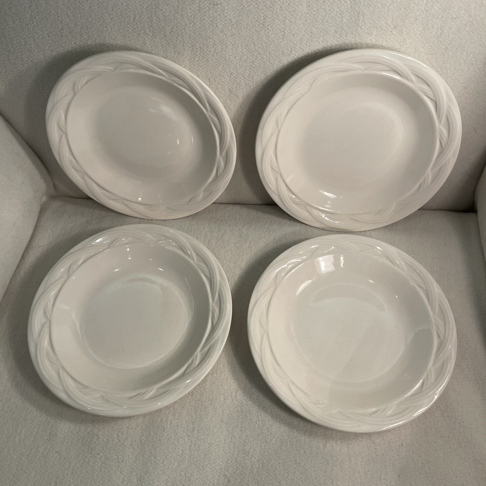Vtg Pfaltzgraff Acadia Salad/ Dessert Plates White W/ Basket Weave Pattern Set 4