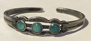 Small child size wrist VINTAGE Navajo Indian silver TURQUOISE cuff BRACELET