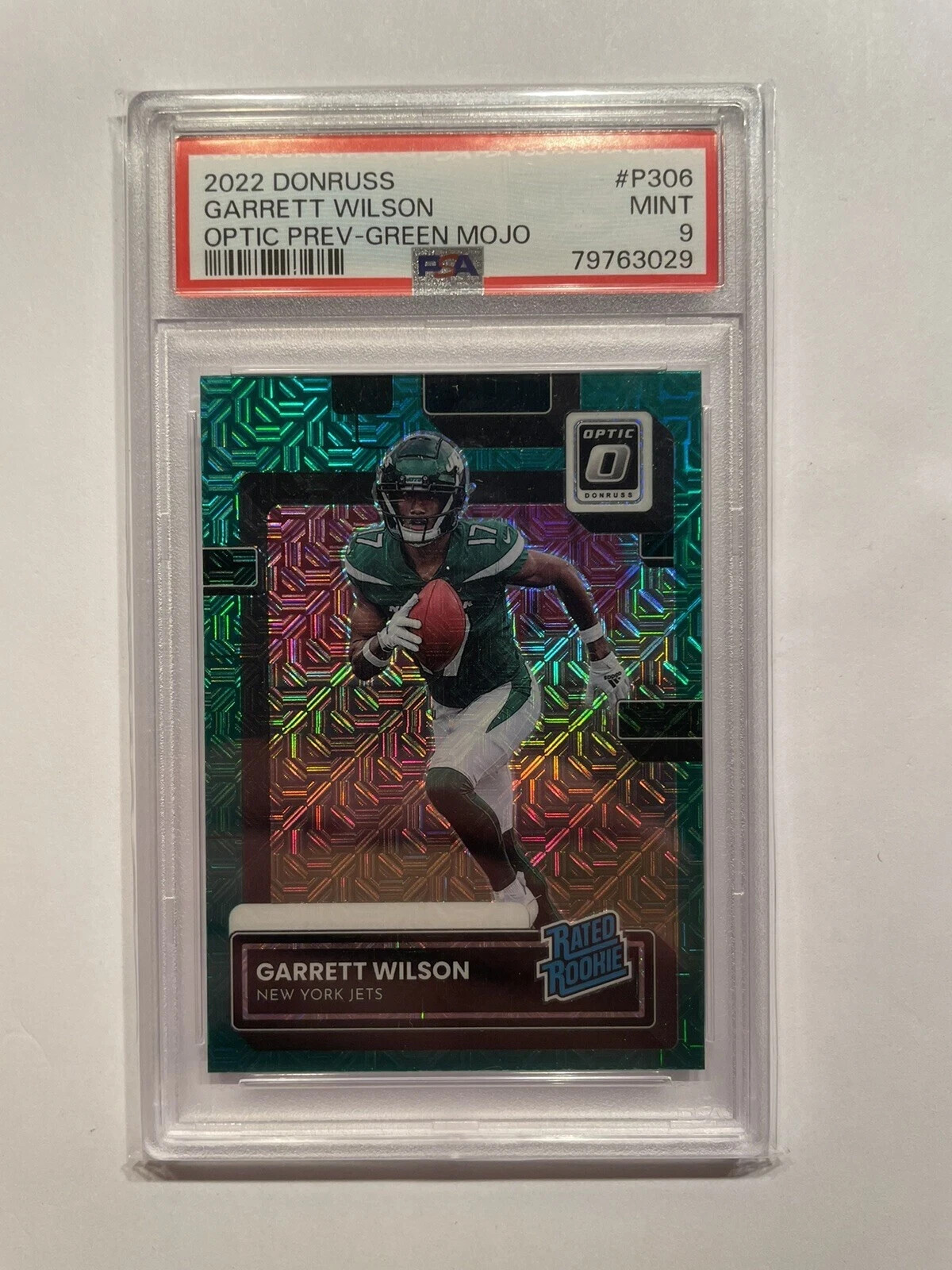 2022 Donruss Garrett Wilson Optic Preview Green Mojo #P306 RC ROOKIE PSA 9 MINT
