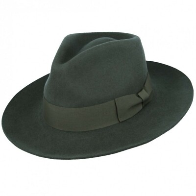 Felt Fedora Seaweed Stiff and Snap Brim 100% Wool Trilby Hat With Wide Band  UK